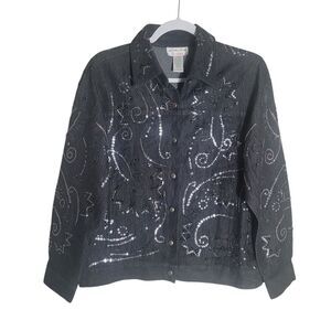 Veste En Denim Victor Costa Avec Perles - Taille L - Occasion En Excellent état - Sans Doublure